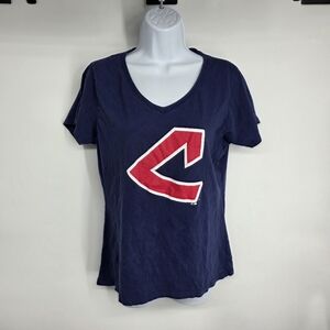 Cleveland Guardians Fanatics Navy V-Neck Tee Shirt Women Medium